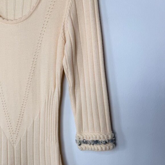 Luisa Spagnoli Cream Ribbed Knit Fringe Sweater Dress | Size S | Made in Italy - Picture 5 of 16